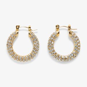 Medium Zircon Chunky Hoop 18K Gold‎ Plated Stainless Steel Earrings
